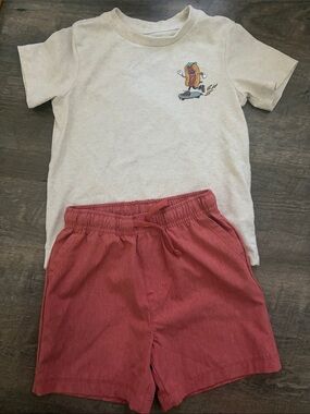 Cream Hot Dog Skater Tee and Red Shorts Set
